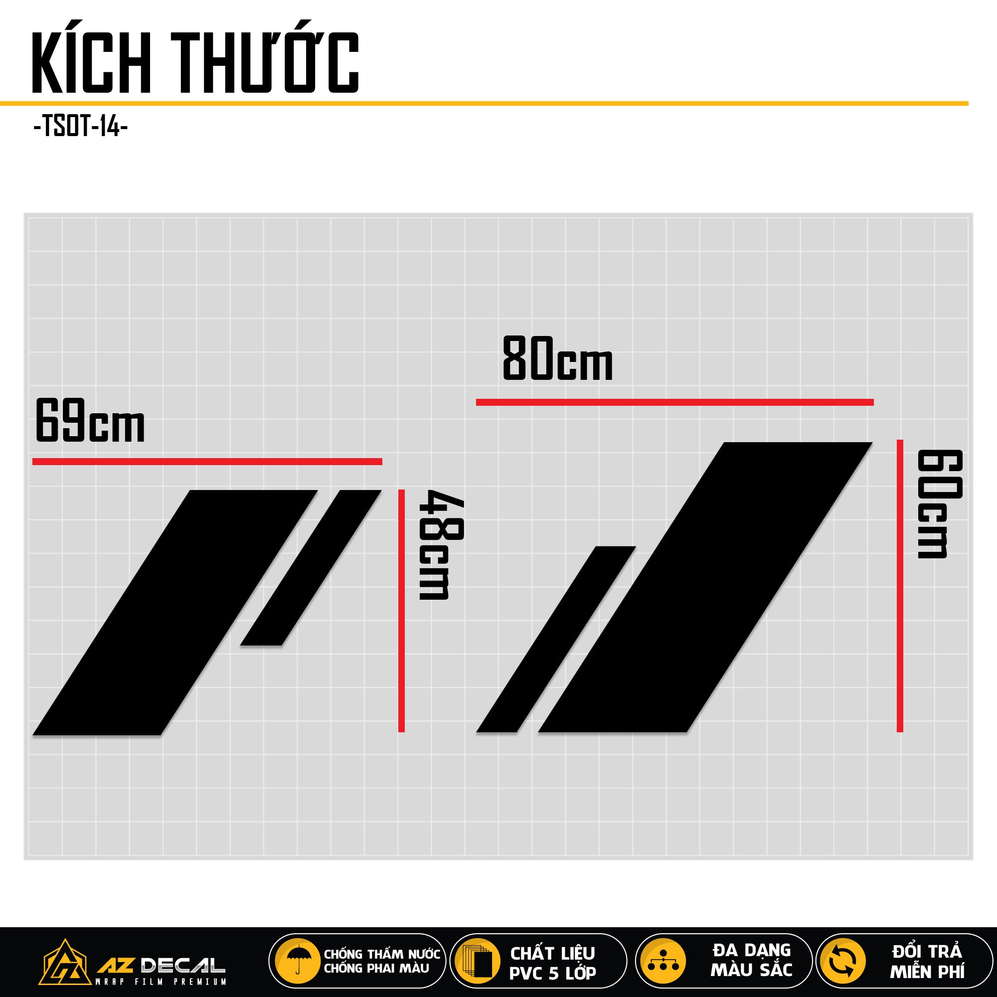 Kích thước mẫu tem dán sườn xe ô tô