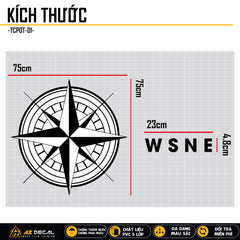 Kích thước mẫu tem dán nắp capo xe ô tô phong cách La Bàn