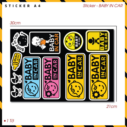 Sticker Dán Ô Tô, Xe Máy, Xe Điện, Xe Đạp, Mũ Bảo Hiểm | SET Trang Trí BABY IN CAR