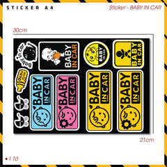 Sticker Dán Ô Tô, Xe Máy, Xe Điện, Xe Đạp, Mũ Bảo Hiểm | SET Trang Trí BABY IN CAR
