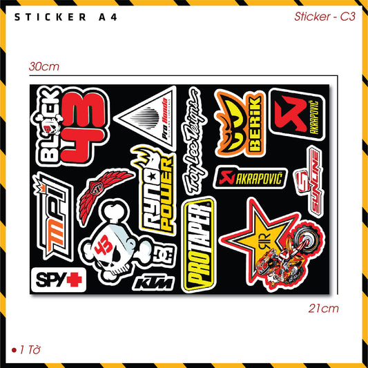 Sticker Dán Ô Tô, Xe Máy, Xe Điện, Xe Đạp, Mũ Bảo Hiểm | SET Trang Trí C3