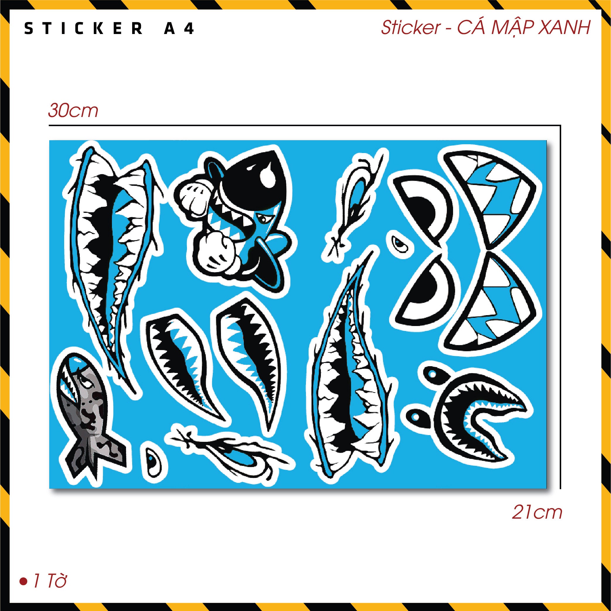 Sticker Dán Ô Tô, Xe Máy, Xe Điện, Xe Đạp, Mũ Bảo Hiểm | SET Trang Trí CÁ MẬP XANH