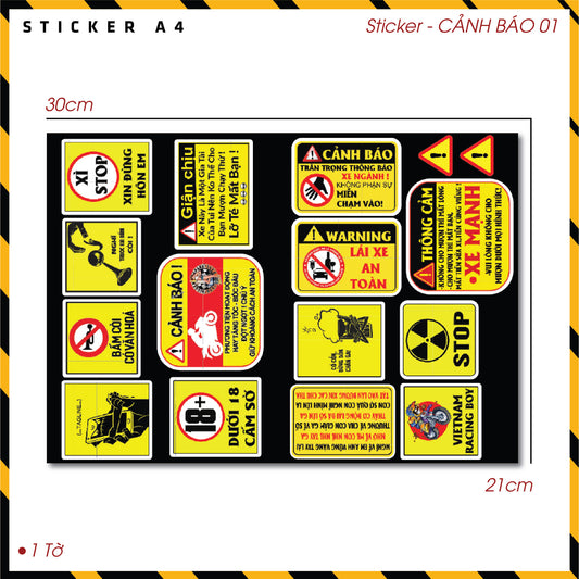 Sticker Dán Ô Tô, Xe Máy, Xe Điện, Xe Đạp, Mũ Bảo Hiểm | SET CẢNH BÁO 01