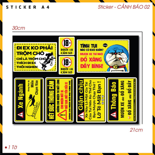 Sticker Dán Ô Tô, Xe Máy, Xe Điện, Xe Đạp, Mũ Bảo Hiểm | SET CẢNH BÁO 02