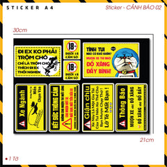 Sticker Dán Ô Tô, Xe Máy, Xe Điện, Xe Đạp, Mũ Bảo Hiểm | SET CẢNH BÁO 02