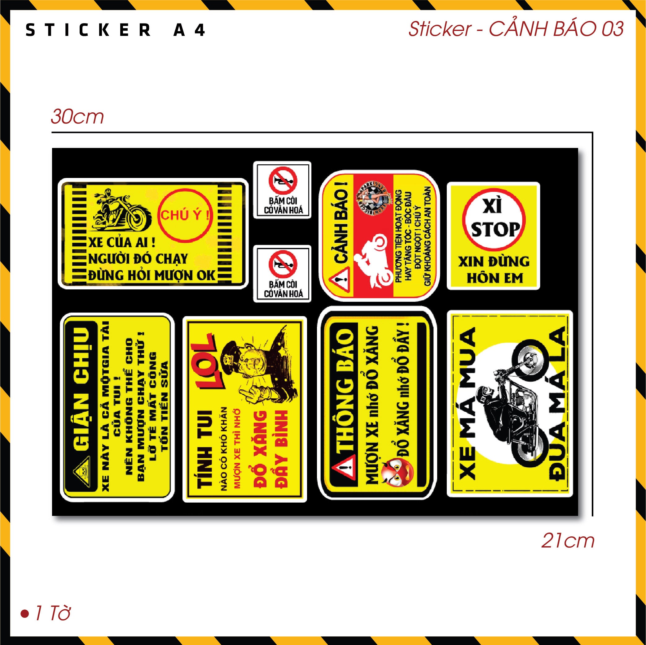 Sticker Dán Ô Tô, Xe Máy, Xe Điện, Xe Đạp, Mũ Bảo Hiểm | SET CẢNH BÁO 03