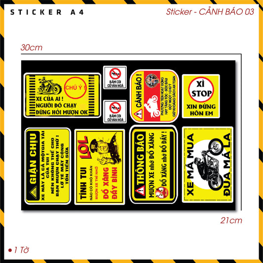 Sticker Dán Ô Tô, Xe Máy, Xe Điện, Xe Đạp, Mũ Bảo Hiểm | SET CẢNH BÁO 03