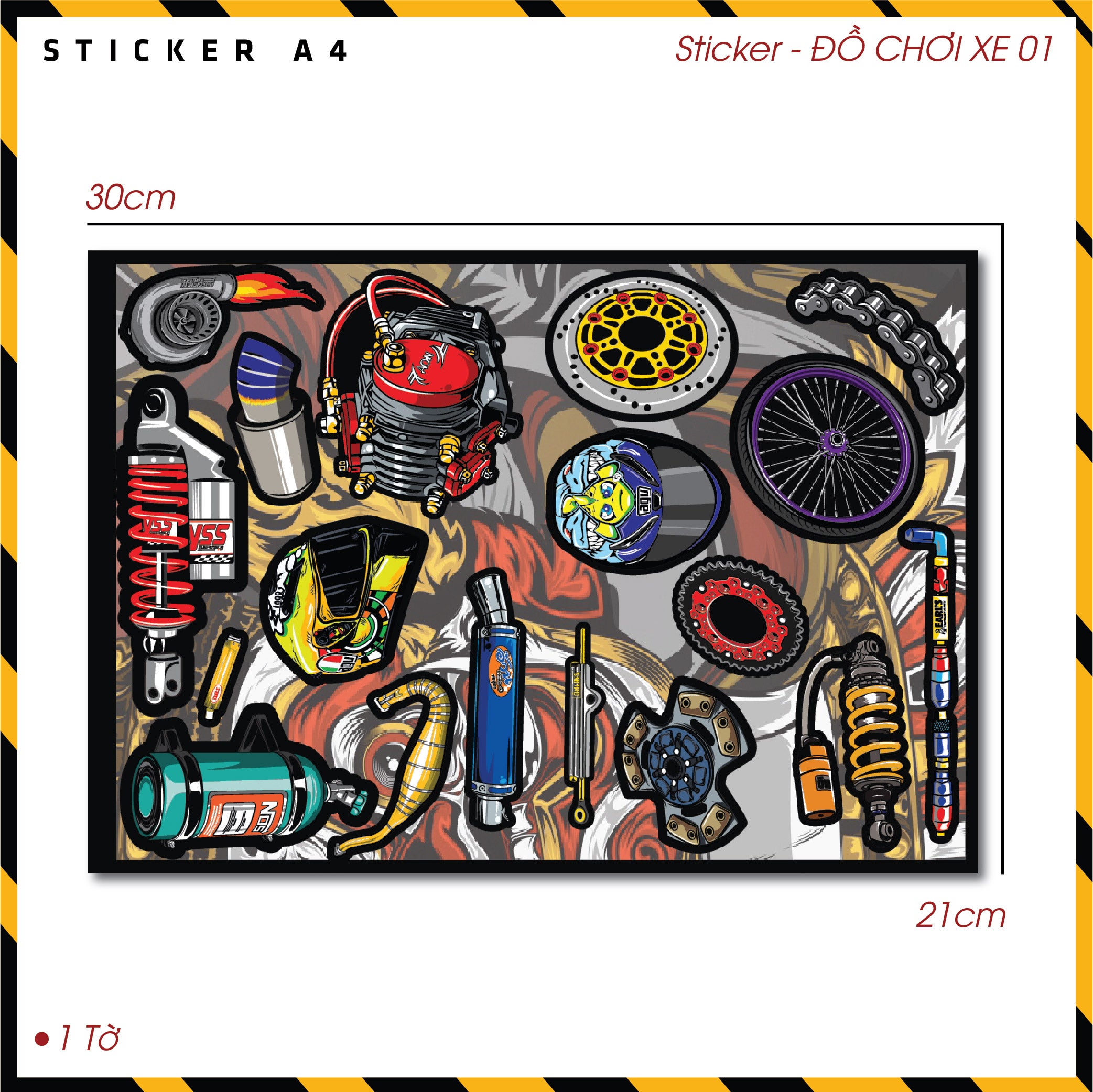 Sticker Dán Ô Tô, Xe Máy, Xe Điện, Xe Đạp, Mũ Bảo Hiểm | SET ĐỒ CHƠI XE 01