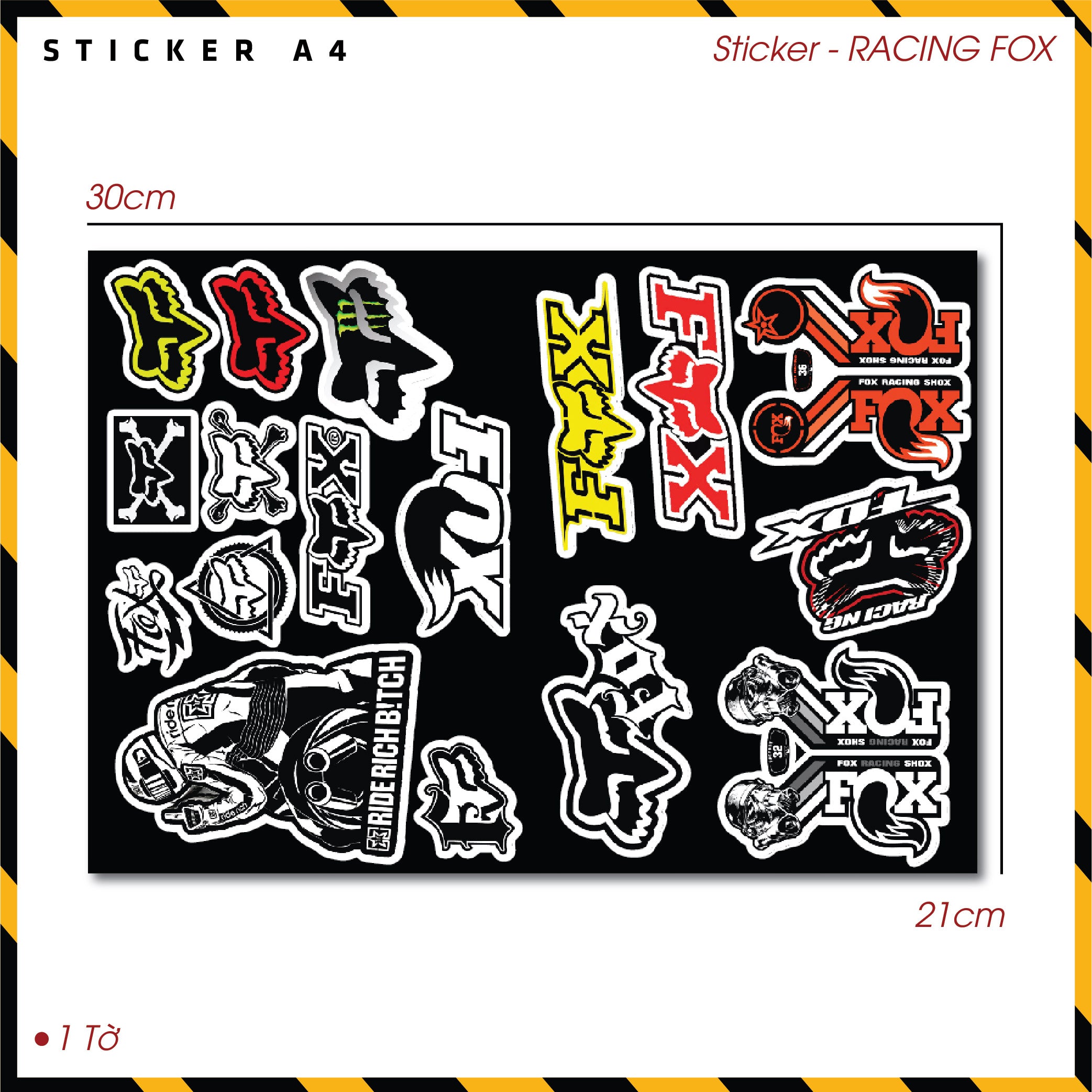 Sticker Dán Ô Tô, Xe Máy, Xe Điện, Xe Đạp, Mũ Bảo Hiểm | SET Trang Trí RACING FOX