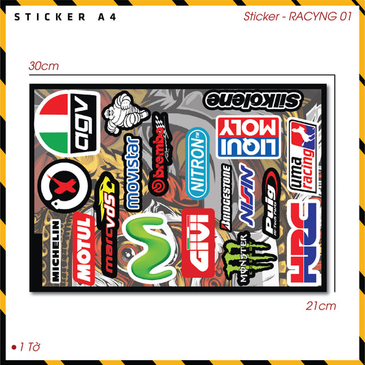 Sticker Dán Ô Tô, Xe Máy, Xe Điện, Xe Đạp, Mũ Bảo Hiểm | SET Trang Trí RACYNG 01