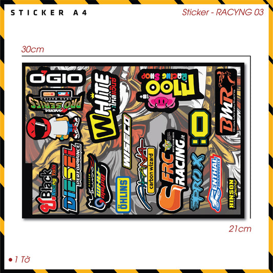 Sticker Dán Ô Tô, Xe Máy, Xe Điện, Xe Đạp, Mũ Bảo Hiểm | SET Trang Trí RACYNG 03