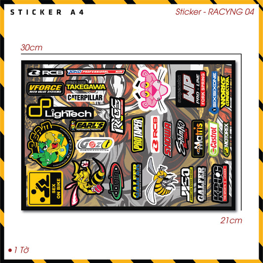 Sticker Dán Ô Tô, Xe Máy, Xe Điện, Xe Đạp, Mũ Bảo Hiểm | SET Trang Trí RACYNG 04