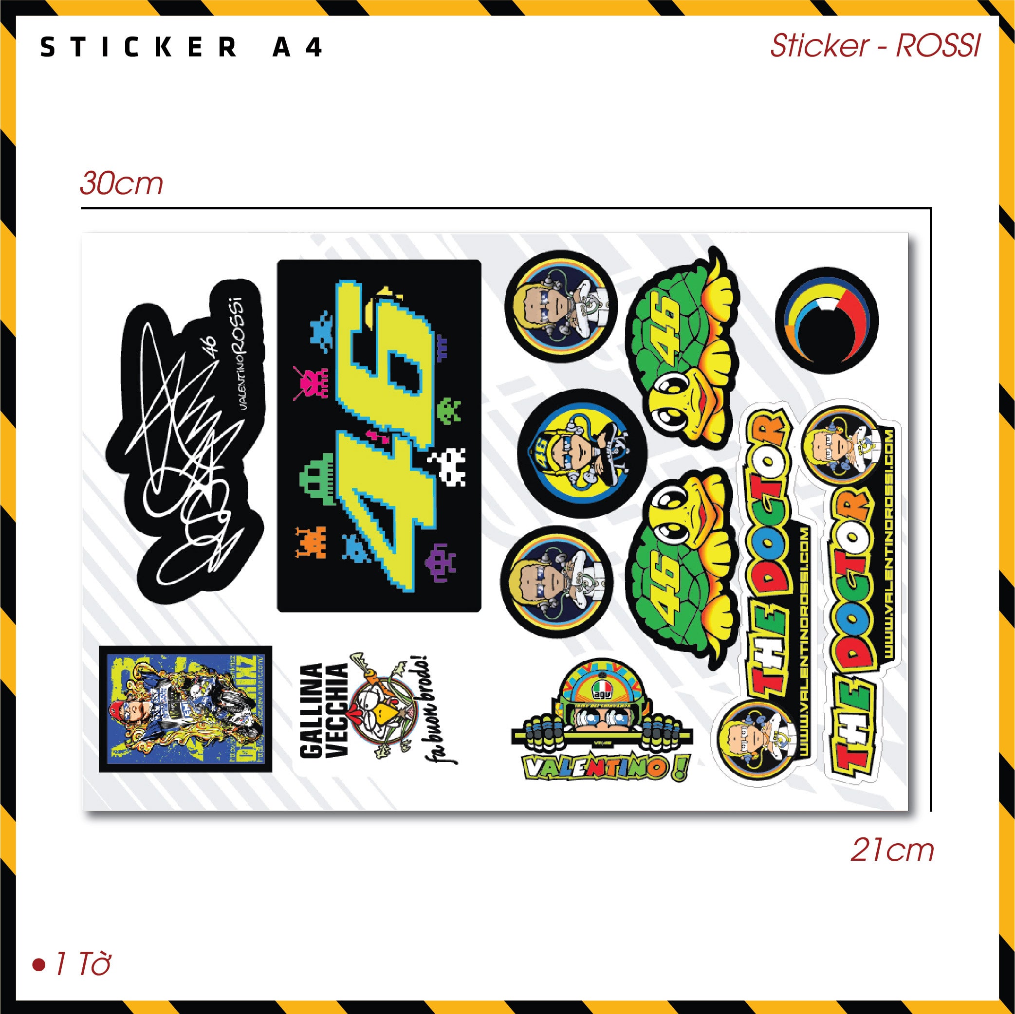 Sticker Dán Ô Tô, Xe Máy, Xe Điện, Xe Đạp, Mũ Bảo Hiểm | SET Trang Trí ROSSI