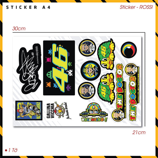 Sticker Dán Ô Tô, Xe Máy, Xe Điện, Xe Đạp, Mũ Bảo Hiểm | SET Trang Trí ROSSI