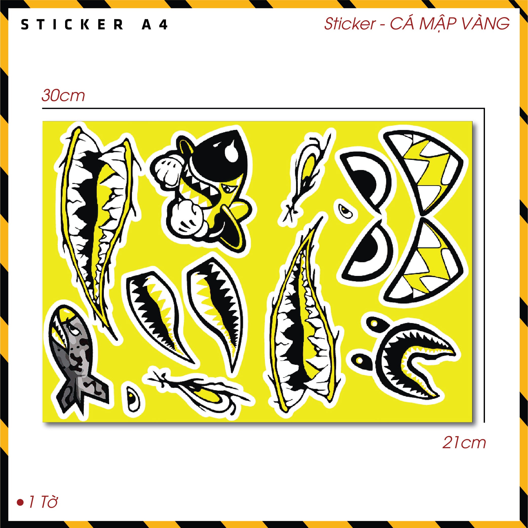 Sticker Dán Ô Tô, Xe Máy, Xe Điện, Xe Đạp, Mũ Bảo Hiểm | SET Trang Trí CÁ MẬP VÀNG