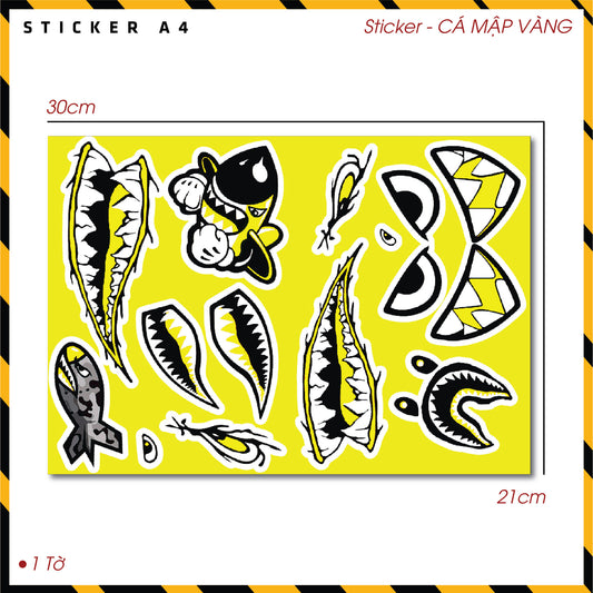 Sticker Dán Ô Tô, Xe Máy, Xe Điện, Xe Đạp, Mũ Bảo Hiểm | SET Trang Trí CÁ MẬP VÀNG