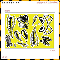 Sticker Dán Ô Tô, Xe Máy, Xe Điện, Xe Đạp, Mũ Bảo Hiểm | SET Trang Trí CÁ MẬP VÀNG