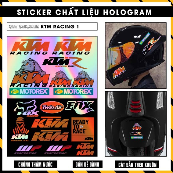 Sticker Dán Ô Tô, Xe Máy, Xe Điện, Xe Đạp, Mũ Bảo Hiểm | Hãng Xe Hologram - KTM RACING