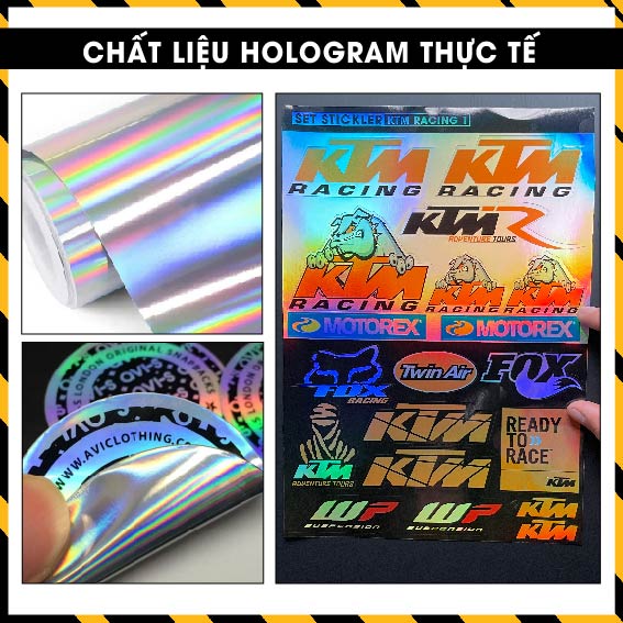 Sticker Dán Ô Tô, Xe Máy, Xe Điện, Xe Đạp, Mũ Bảo Hiểm | Hãng Xe Hologram - KTM RACING
