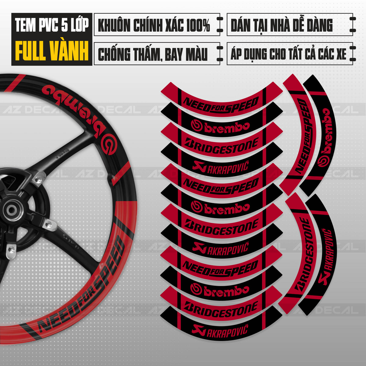 Tem dán vành bản to mẫu Brembo Đỏ