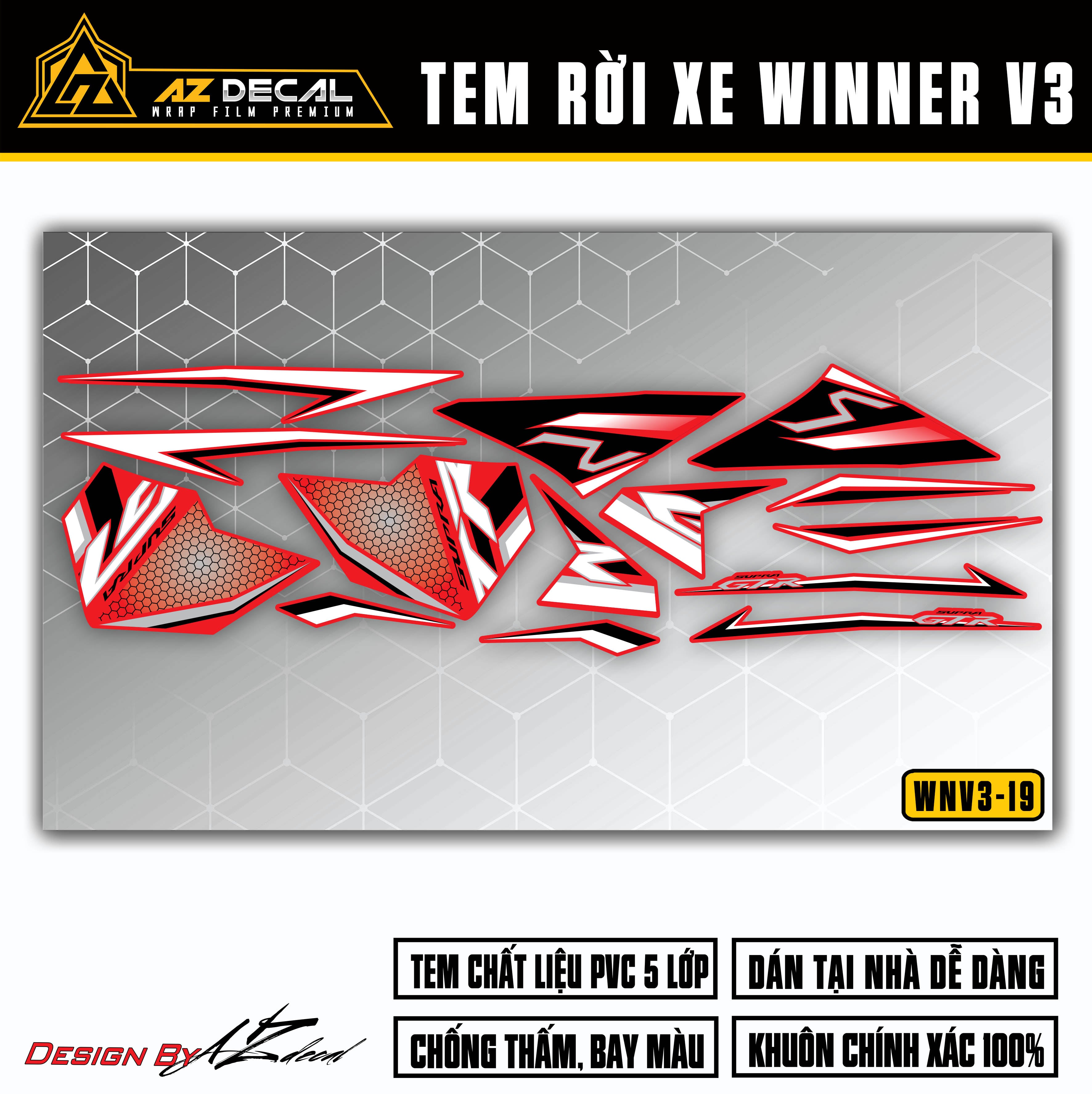 Mẫu decal dán Winner v3 - Winner X 2022 màu đen trắng (nền đỏ)