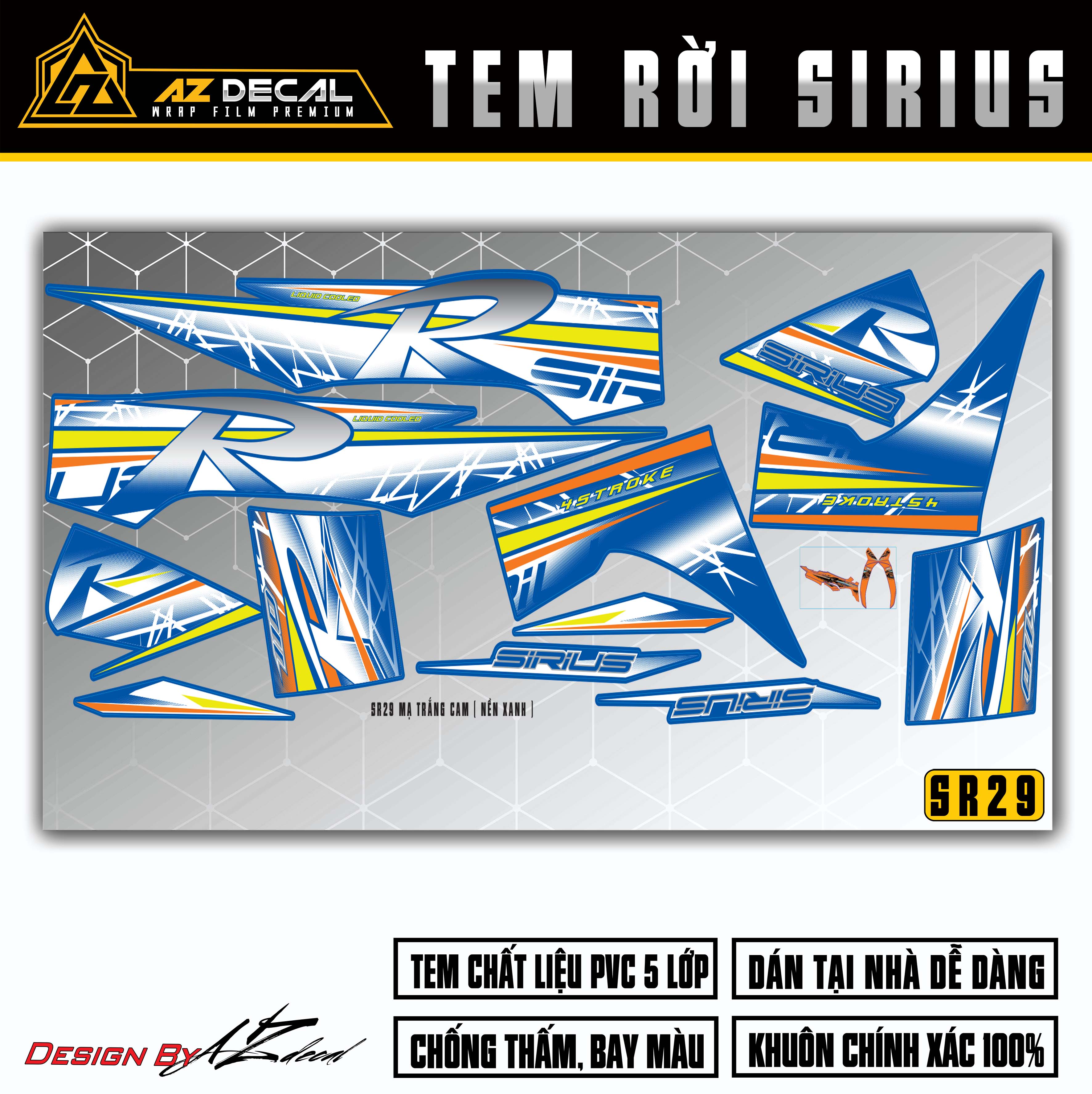 Tem Xe Sirius RC | SR29 | Mẫu Chữ R Cách Điệu – Azdecal.vn