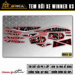 Chi tiết mẫu decal rời Winner X 2022 - Winner v3 trắng đen (nền đỏ)