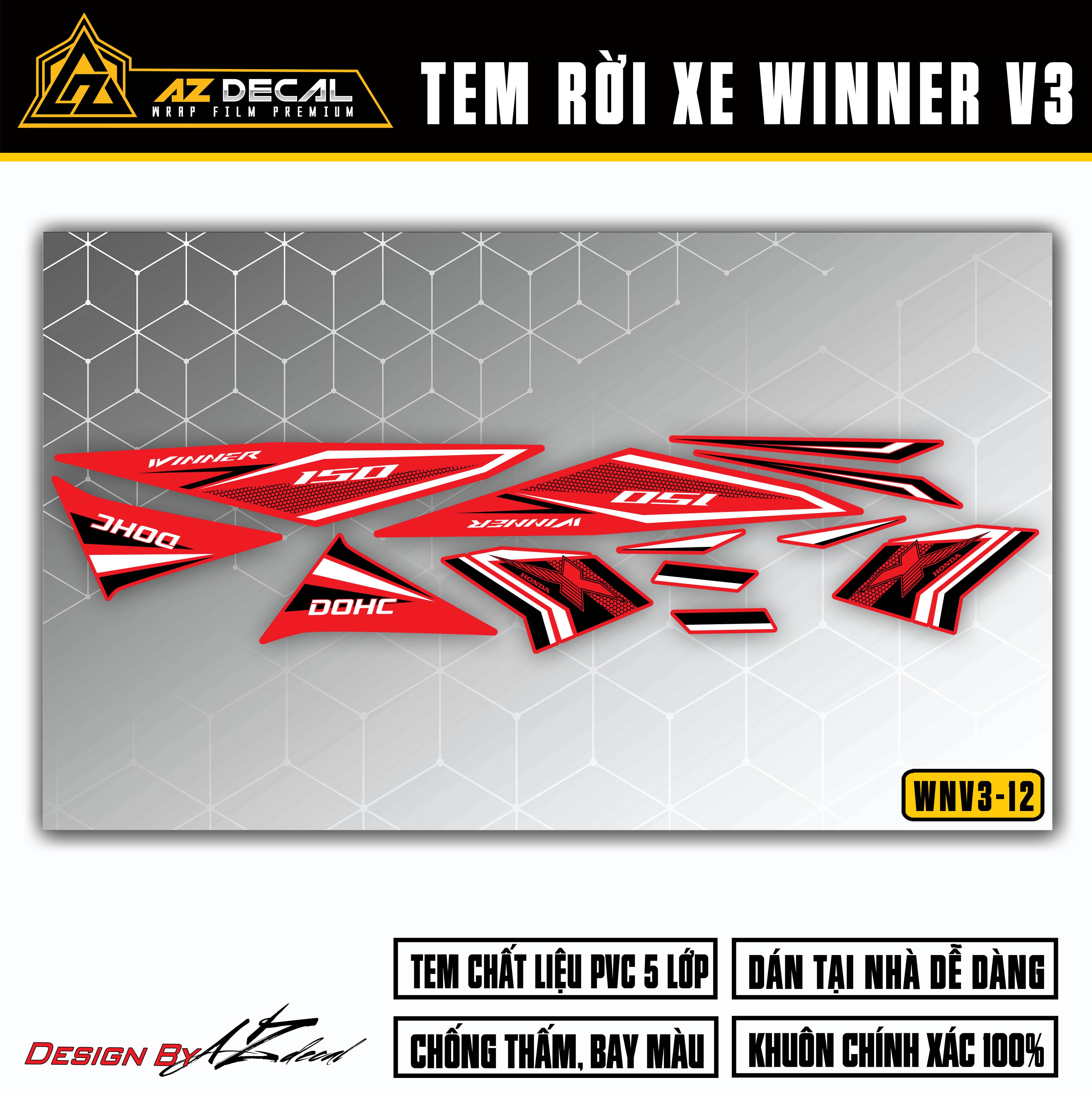 Dán decal xe Winner X 2022 - Winner v3 màu trắng đen (nền đỏ)