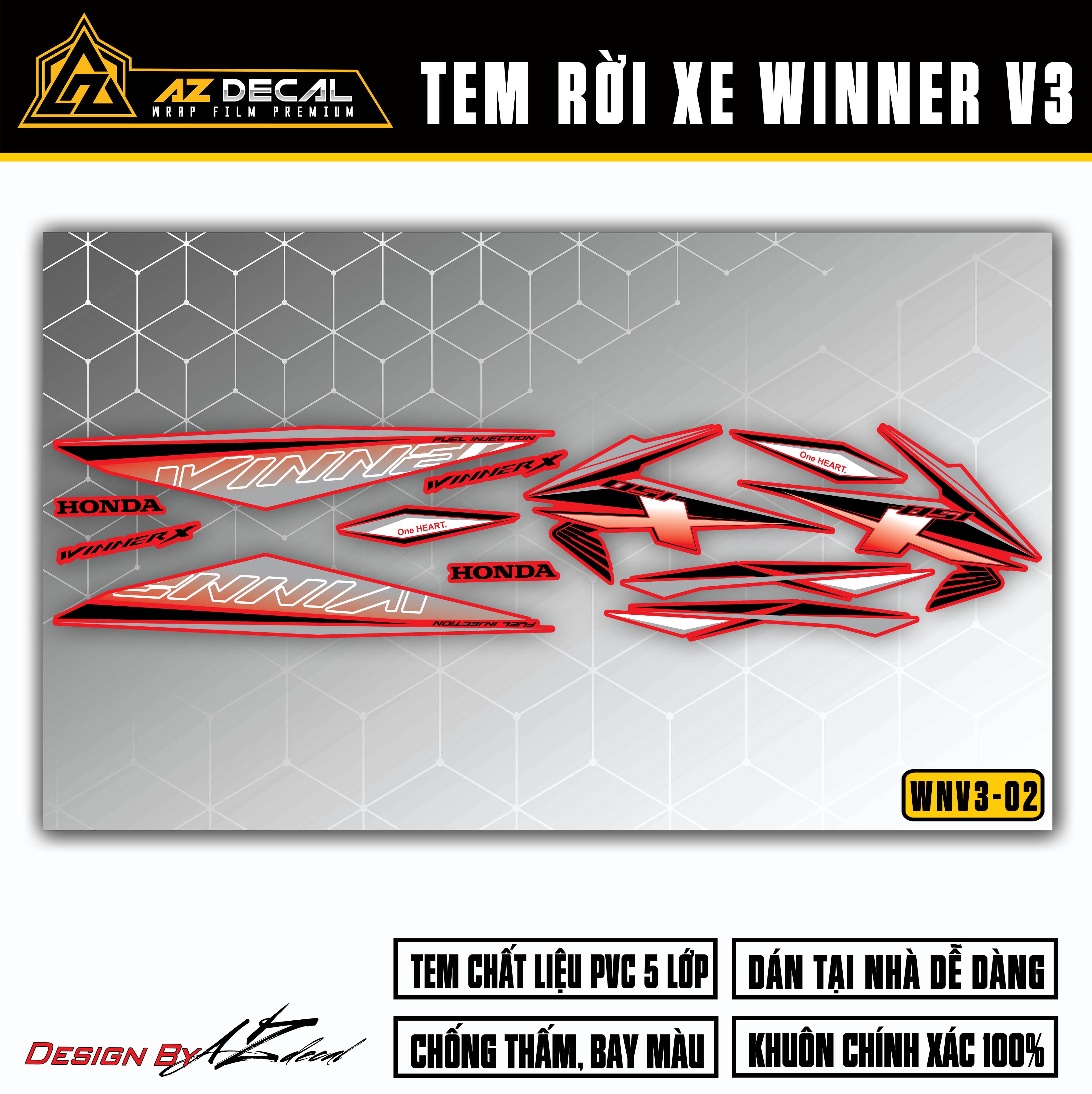 Decal dán xe Winner V3 màu xám đỏ