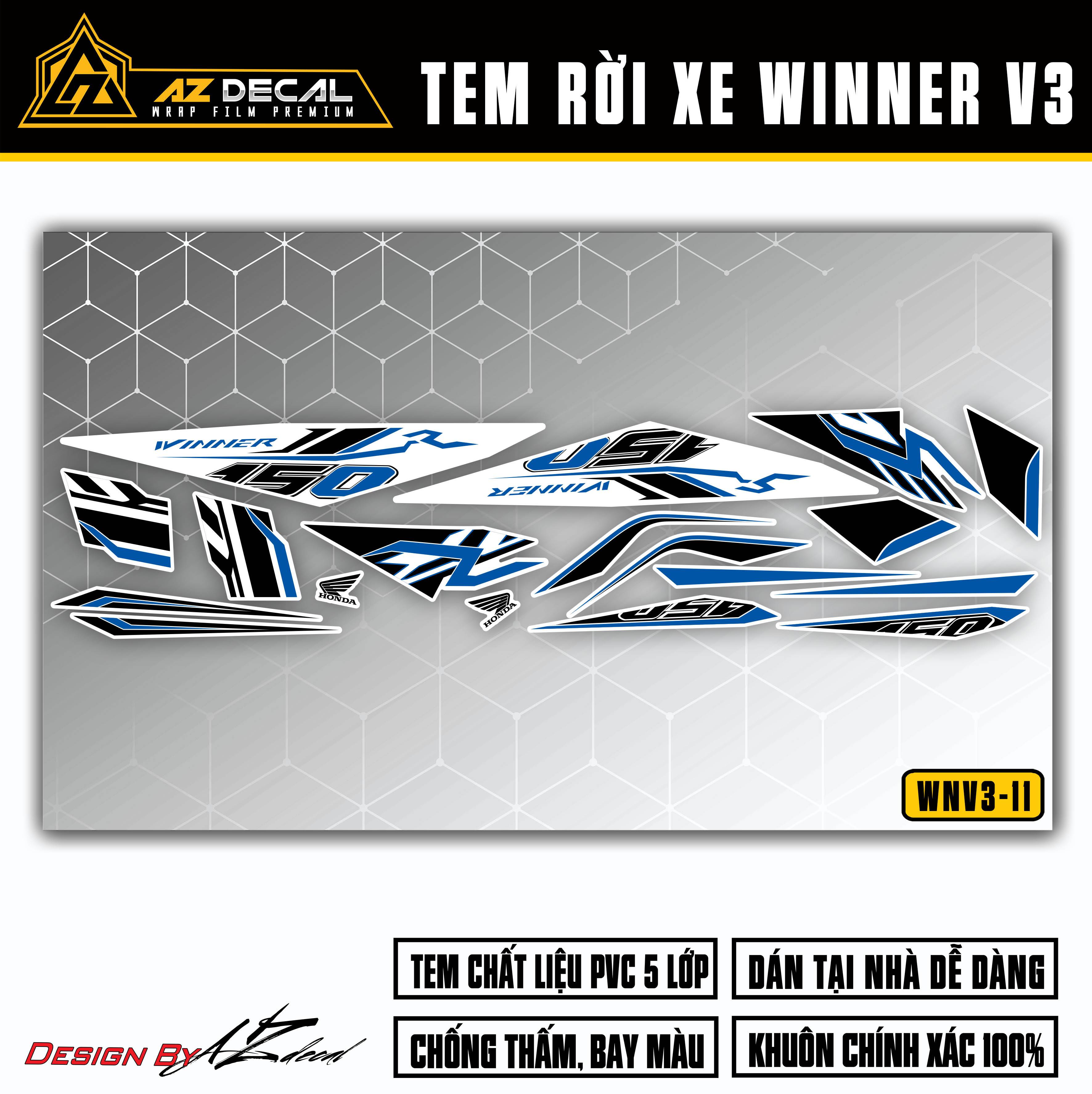 Decal dán xe Winner v3 màu xanh đen (nền trắng)