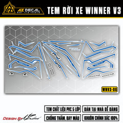 Mẫu decal dán xe Winner v3 màu xanh (nền trắng)