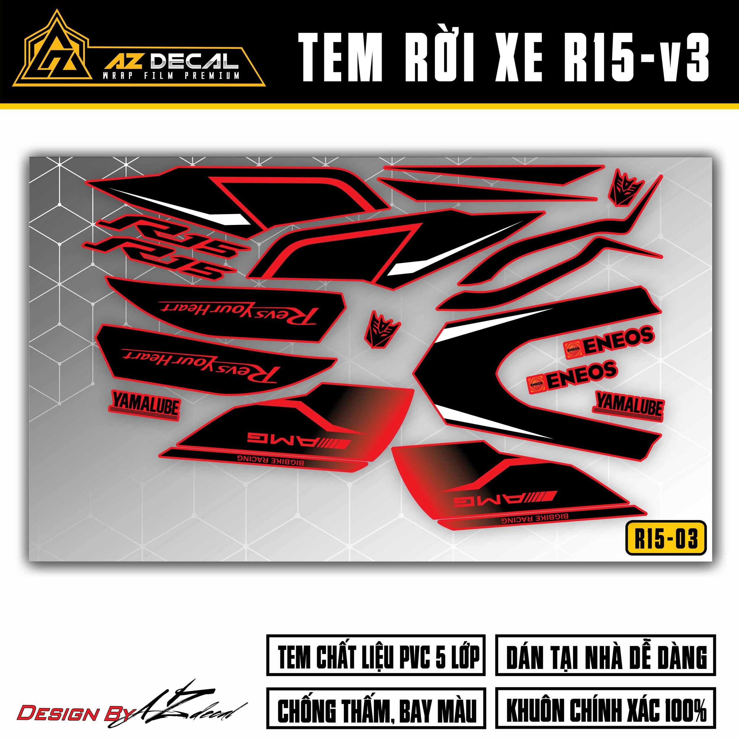 Decal màu đỏ đen dán xe R15 V3 đẹp mẫu AMG