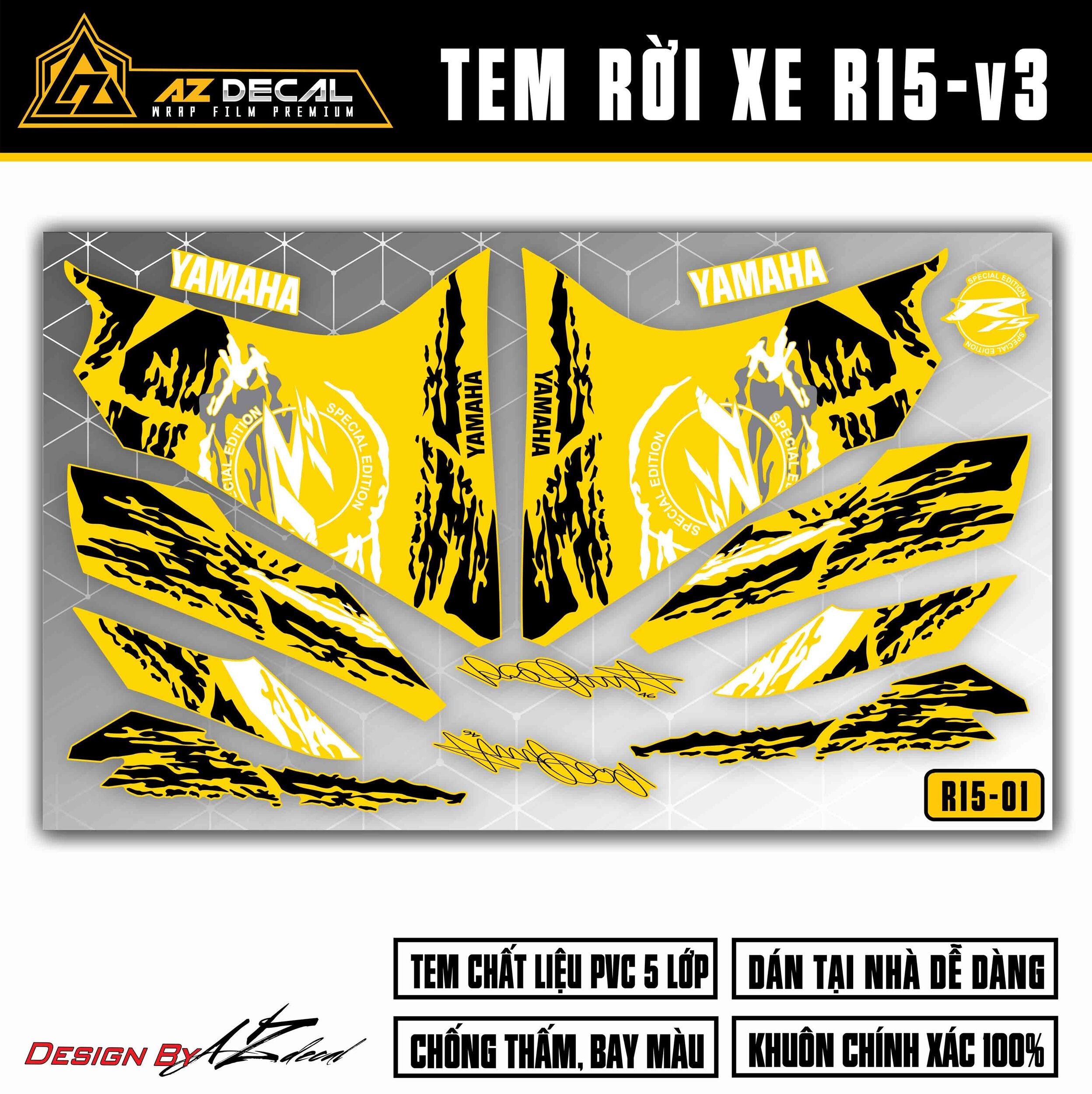 Decal dán xe R15 V3 màu vàng màu Special Edition