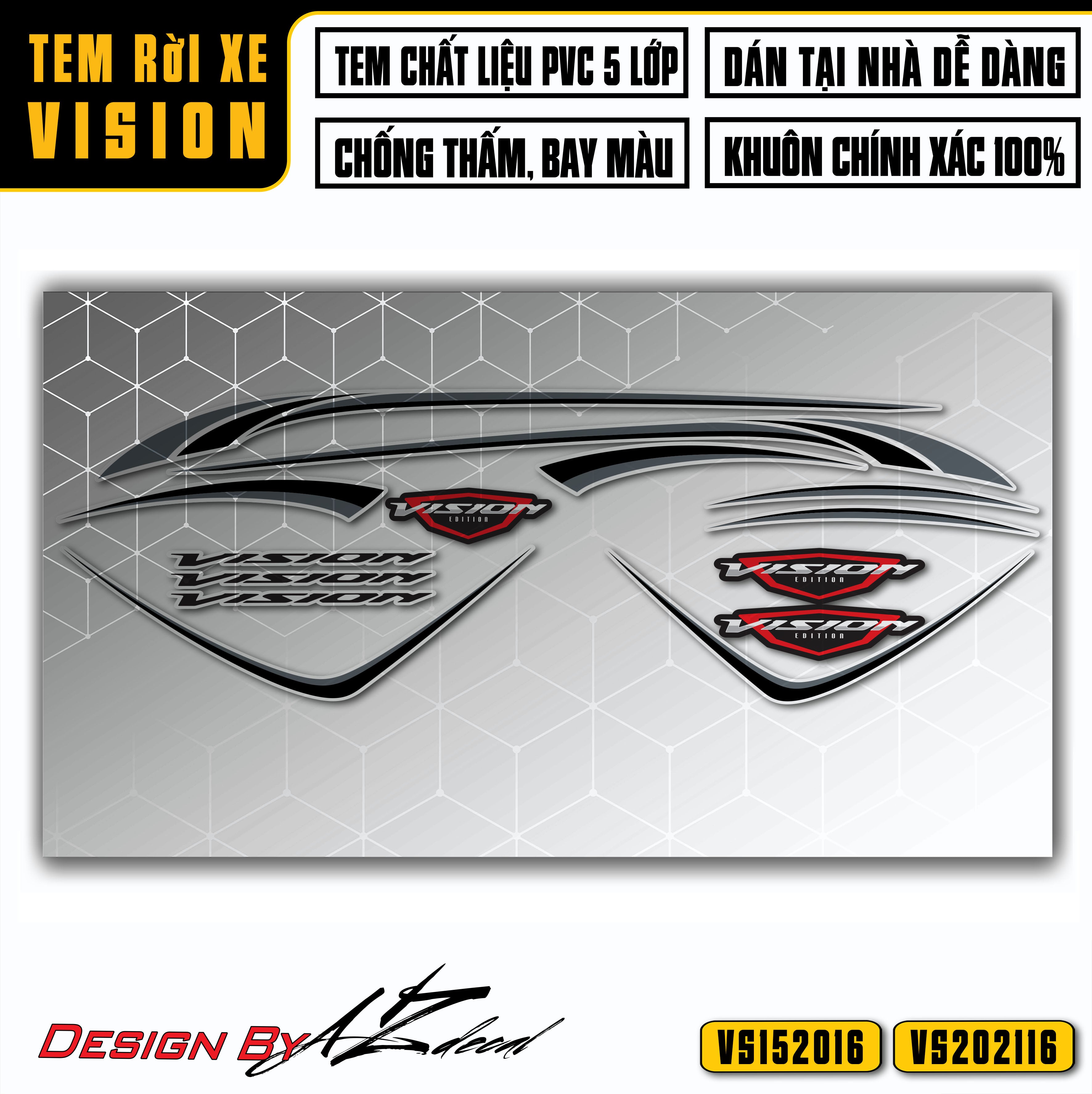 Mẫu decal dán xe Vision màu đen xám (nền trong)