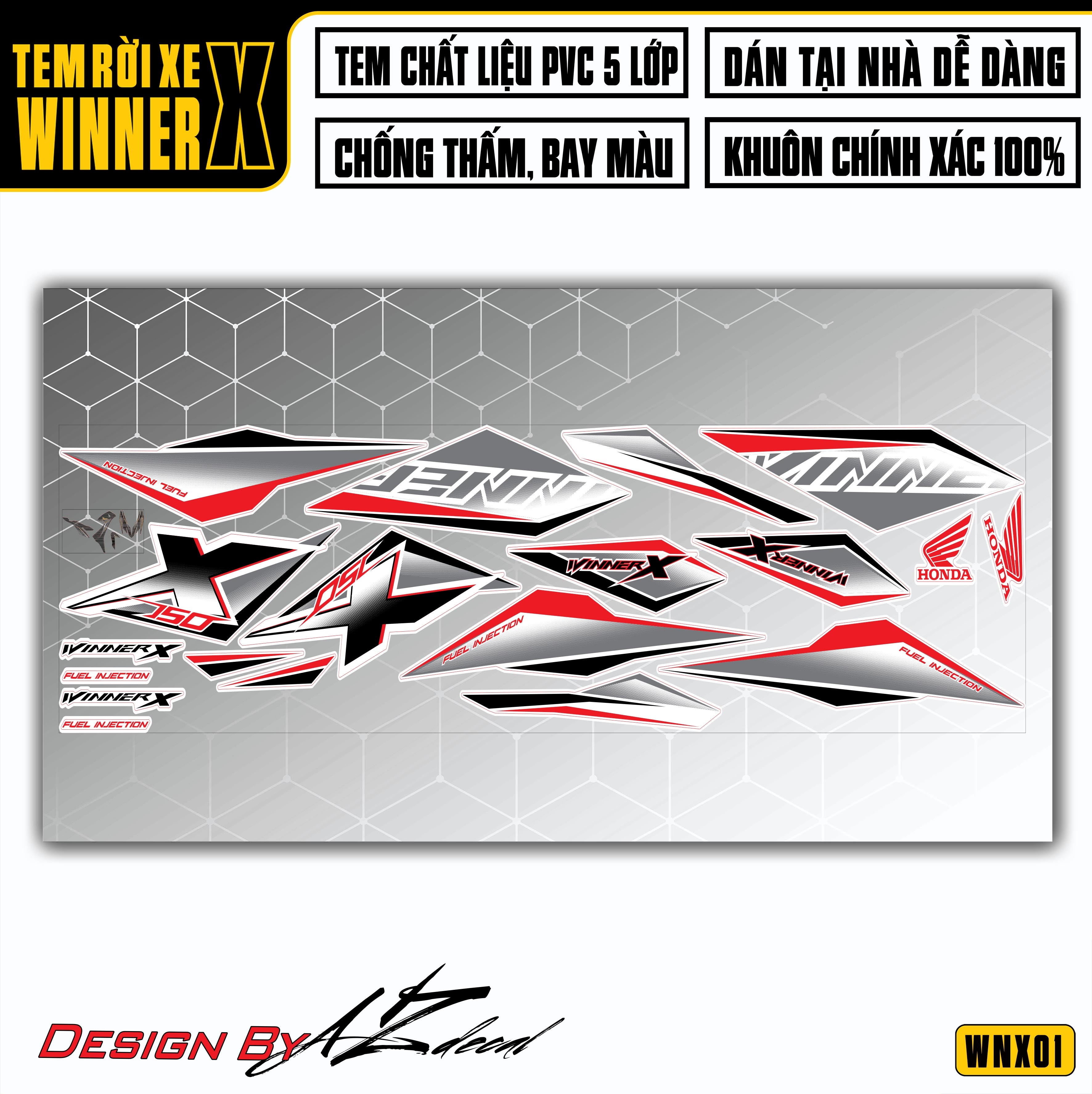 Decal xe Winner X WNX01 - Đỏ Trắng