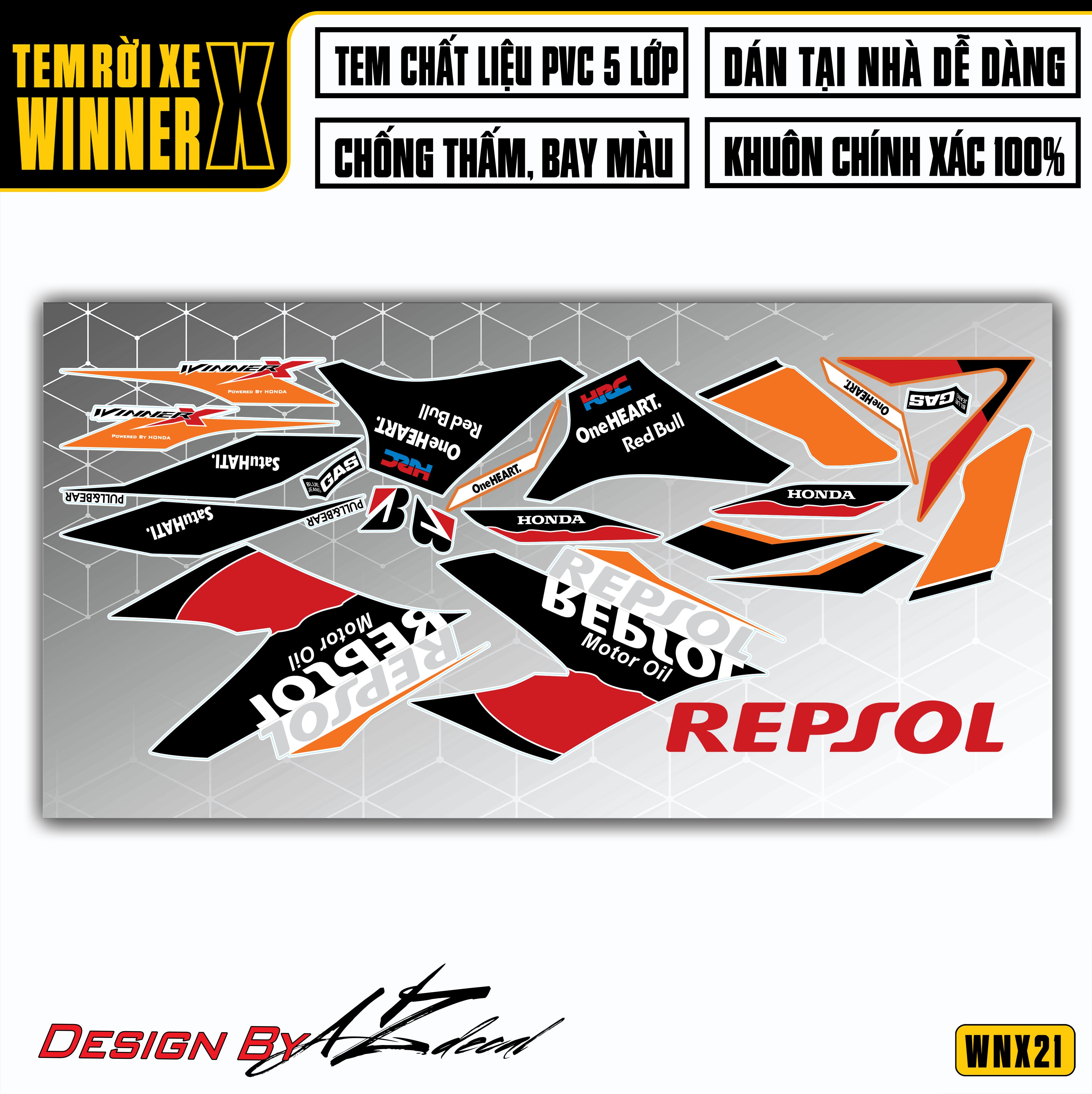 decal xe Winner X Repsol đen cam