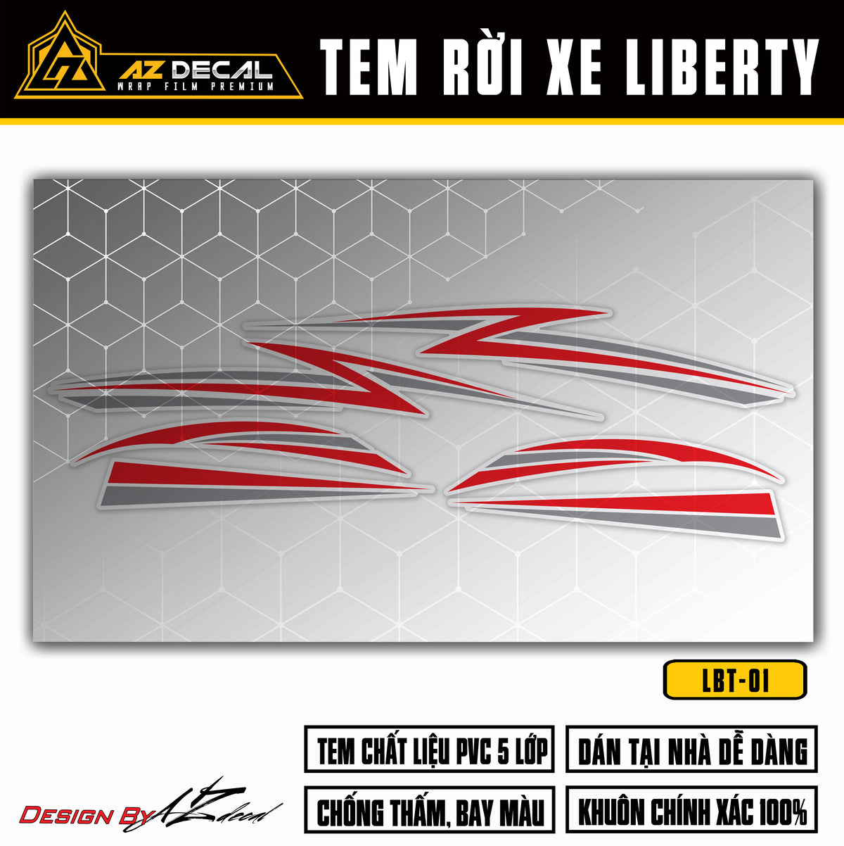 Chi tiết mẫu tem dán xe Liberty màu đỏ xám (nền trong)