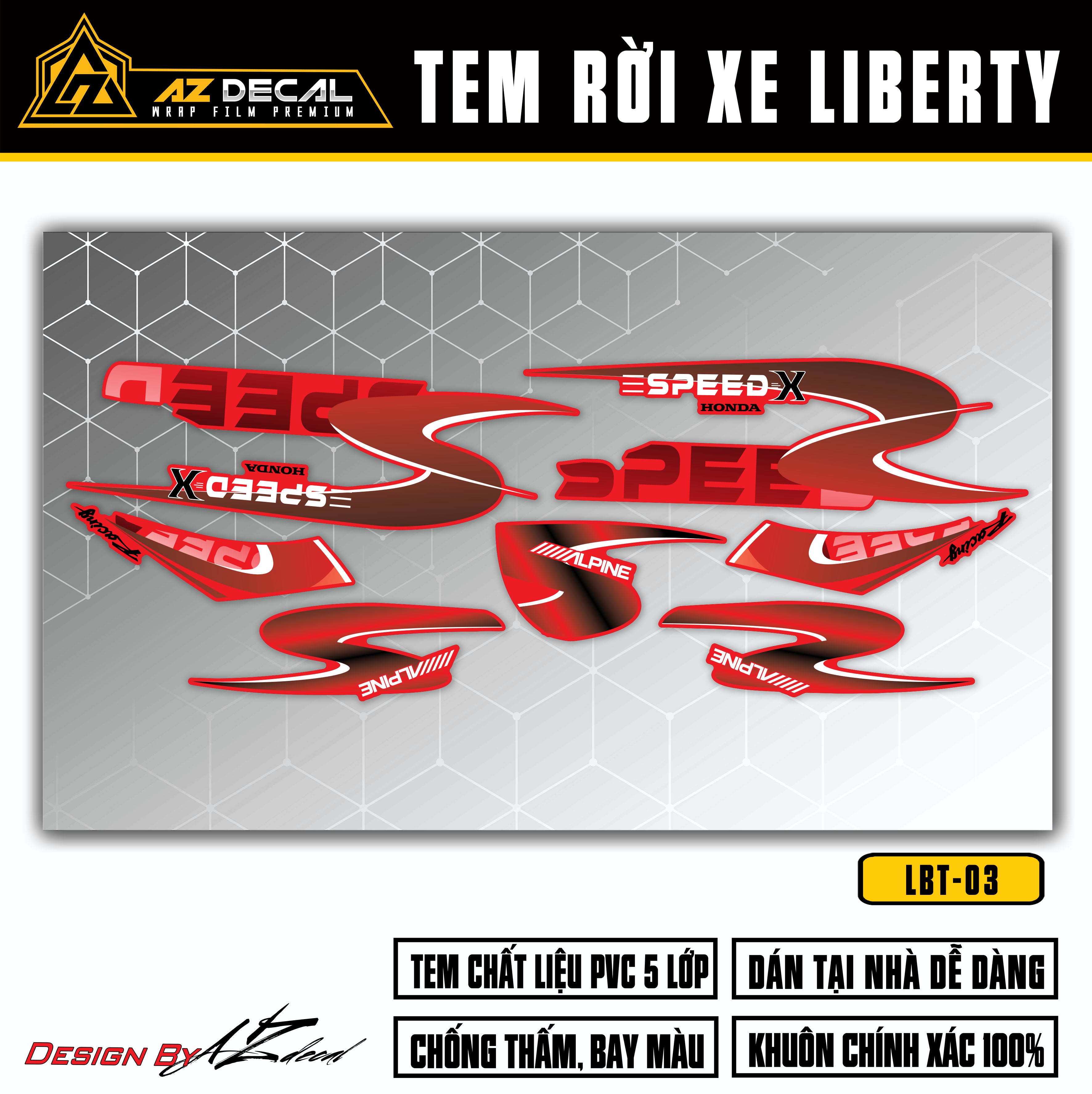 Tem Decal dán xe Liberty 125 đỏ mẫu Speed X