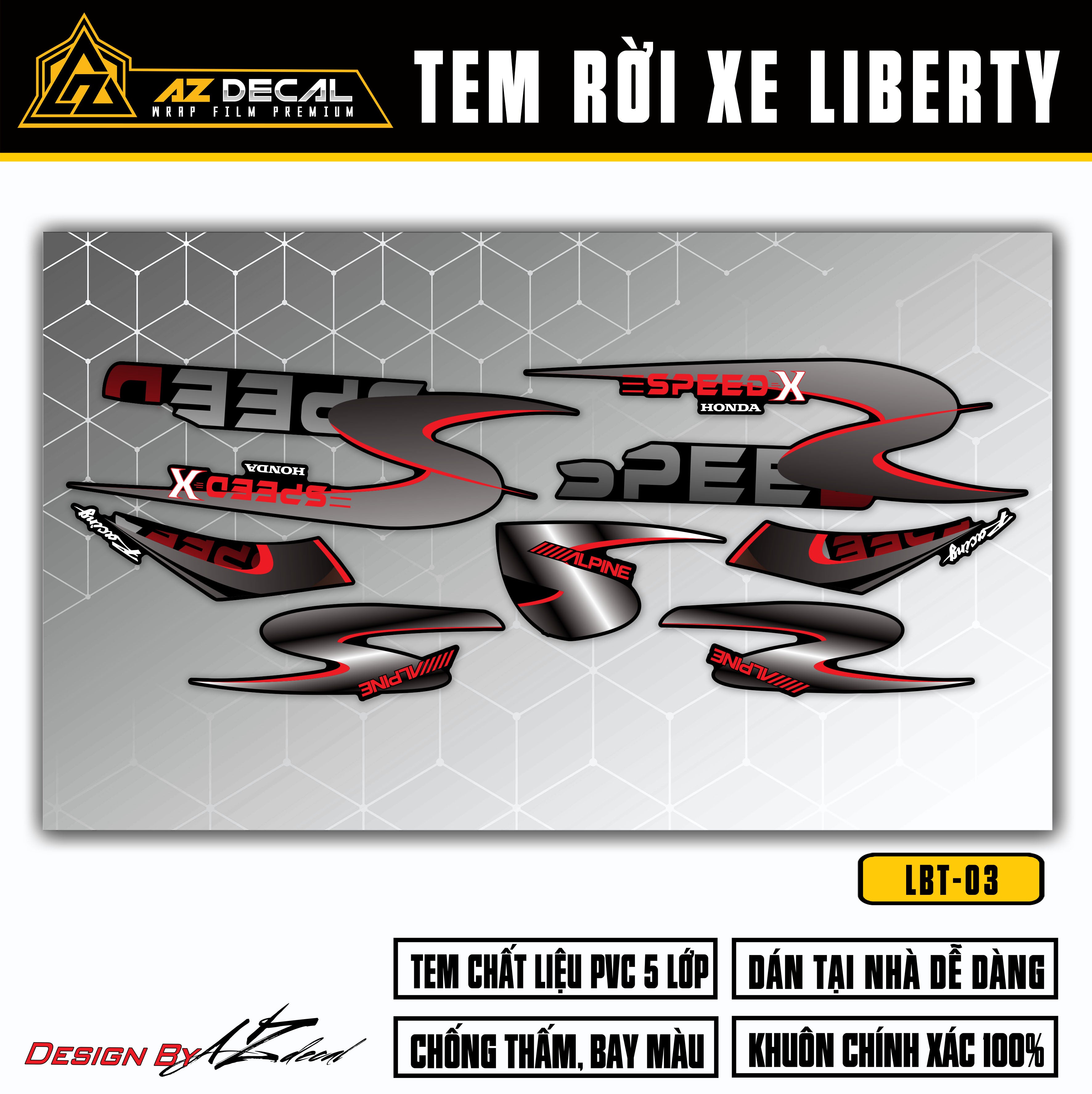 Decal dán xe Liberty 125 mẫu Speed X xám đỏ