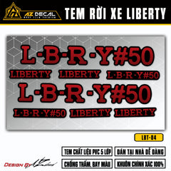 Tem L-B-R-Y #50 dán xe Liberty chữ đỏ nền đen