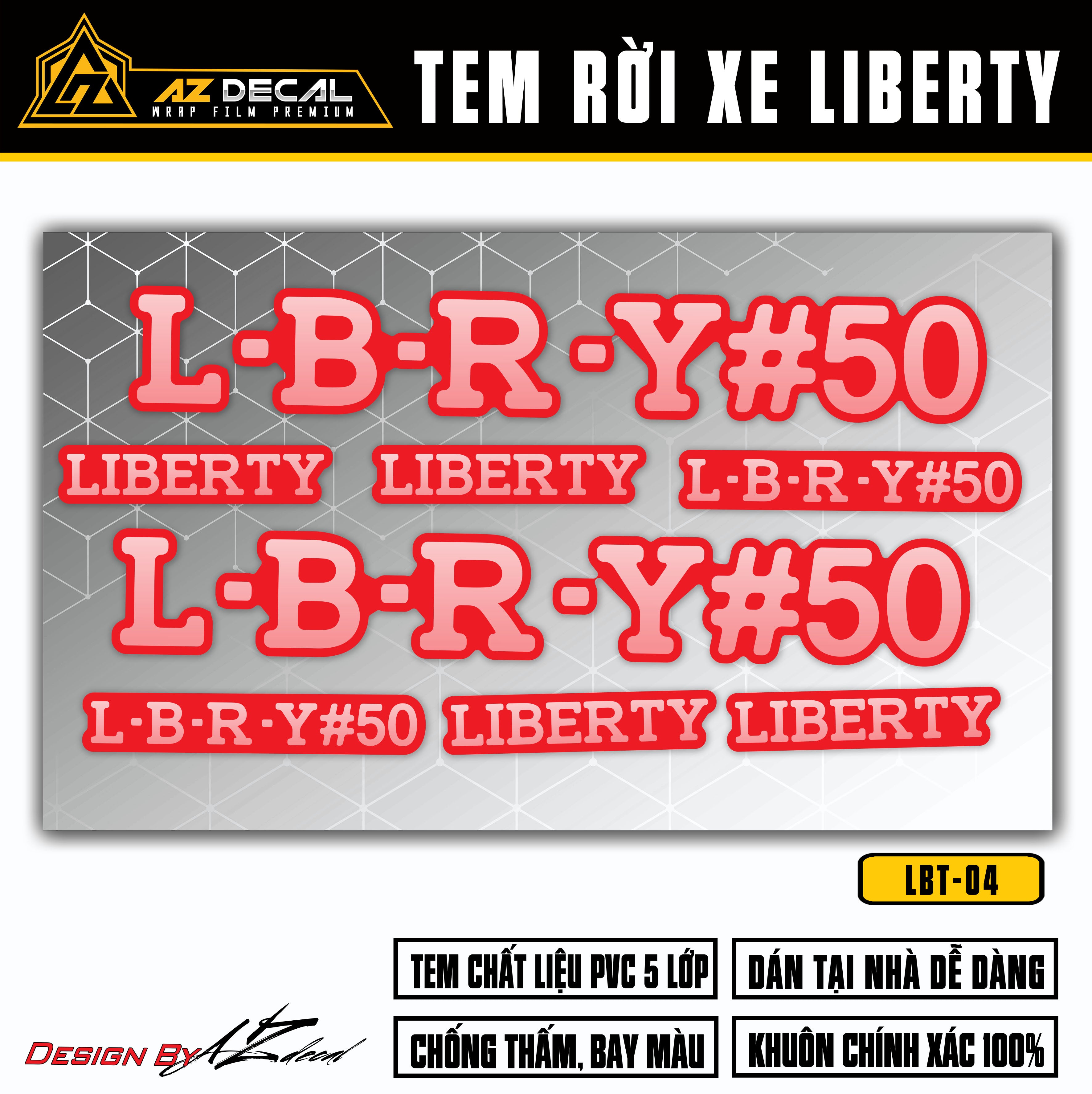 Decal dán xe Liberty màu trắng (nền đỏ) L-B-R-Y #50