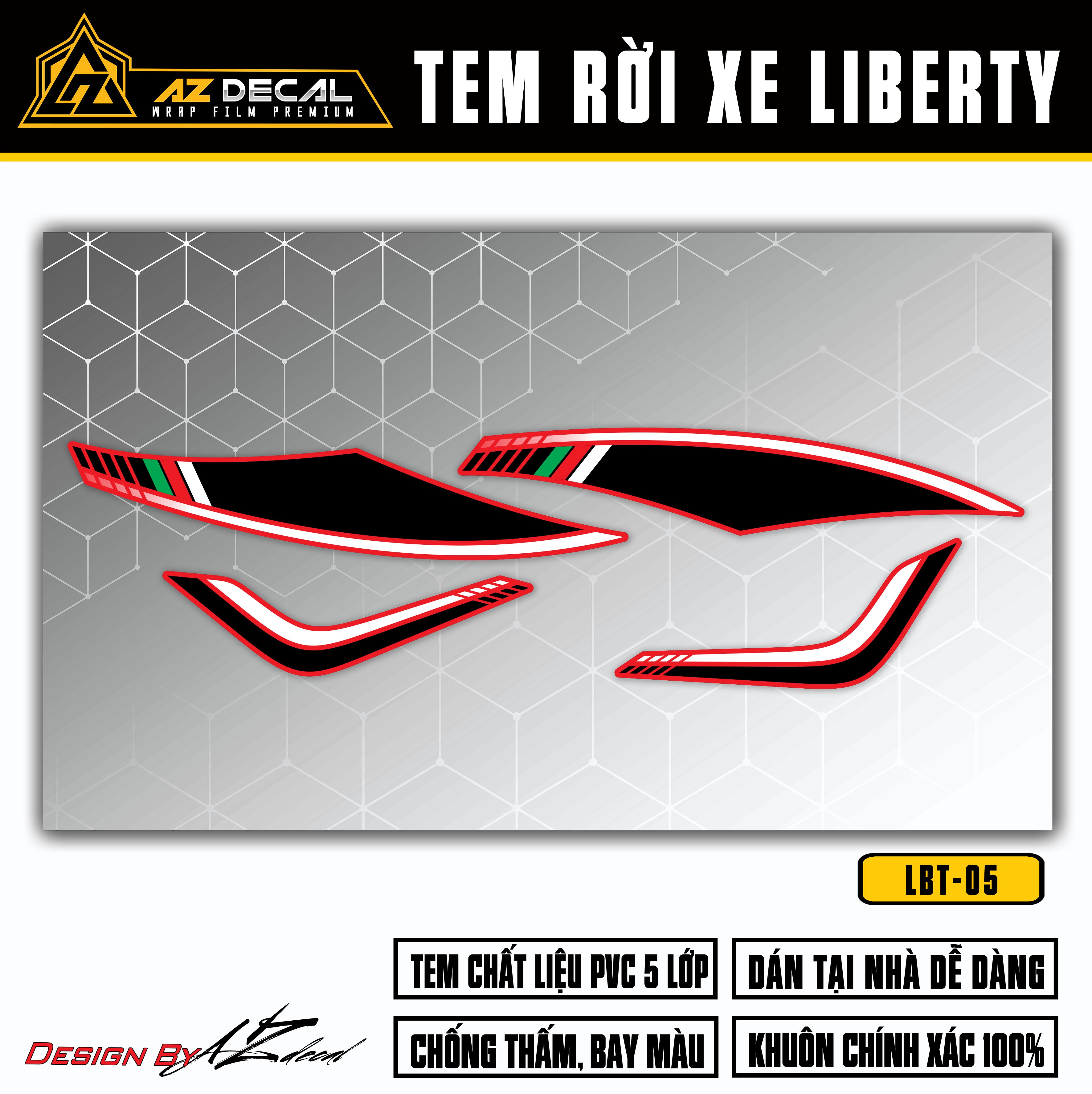 Tem dán xe Liberty 125 màu đen trắng (nền đỏ)