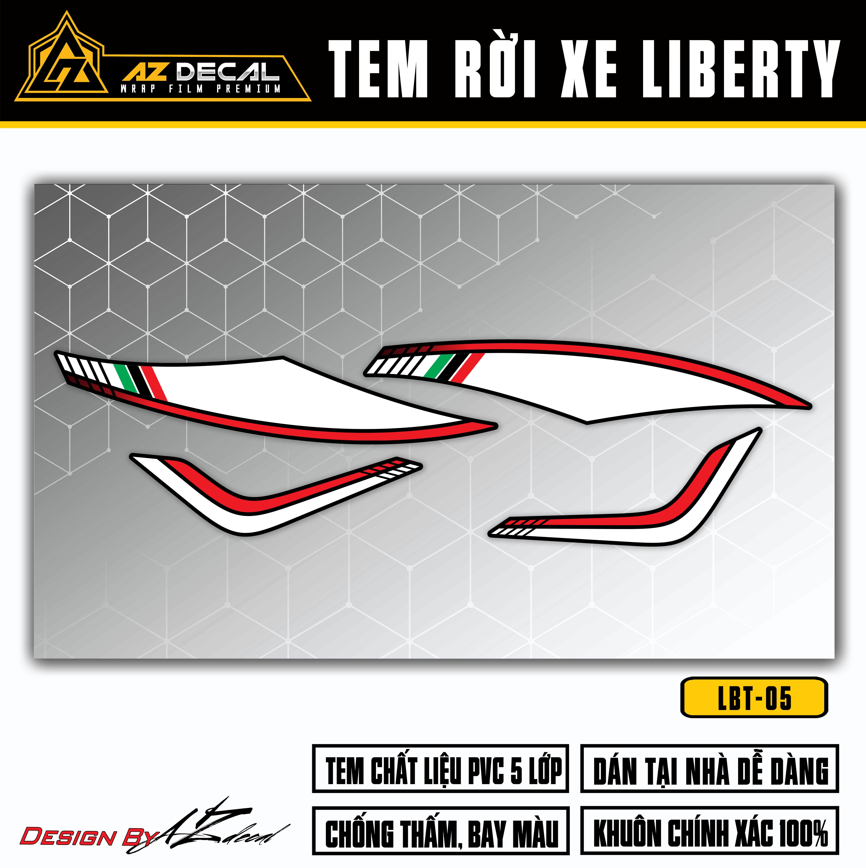 Dán decal xe Liberty màu đỏ trắng (nền đen)