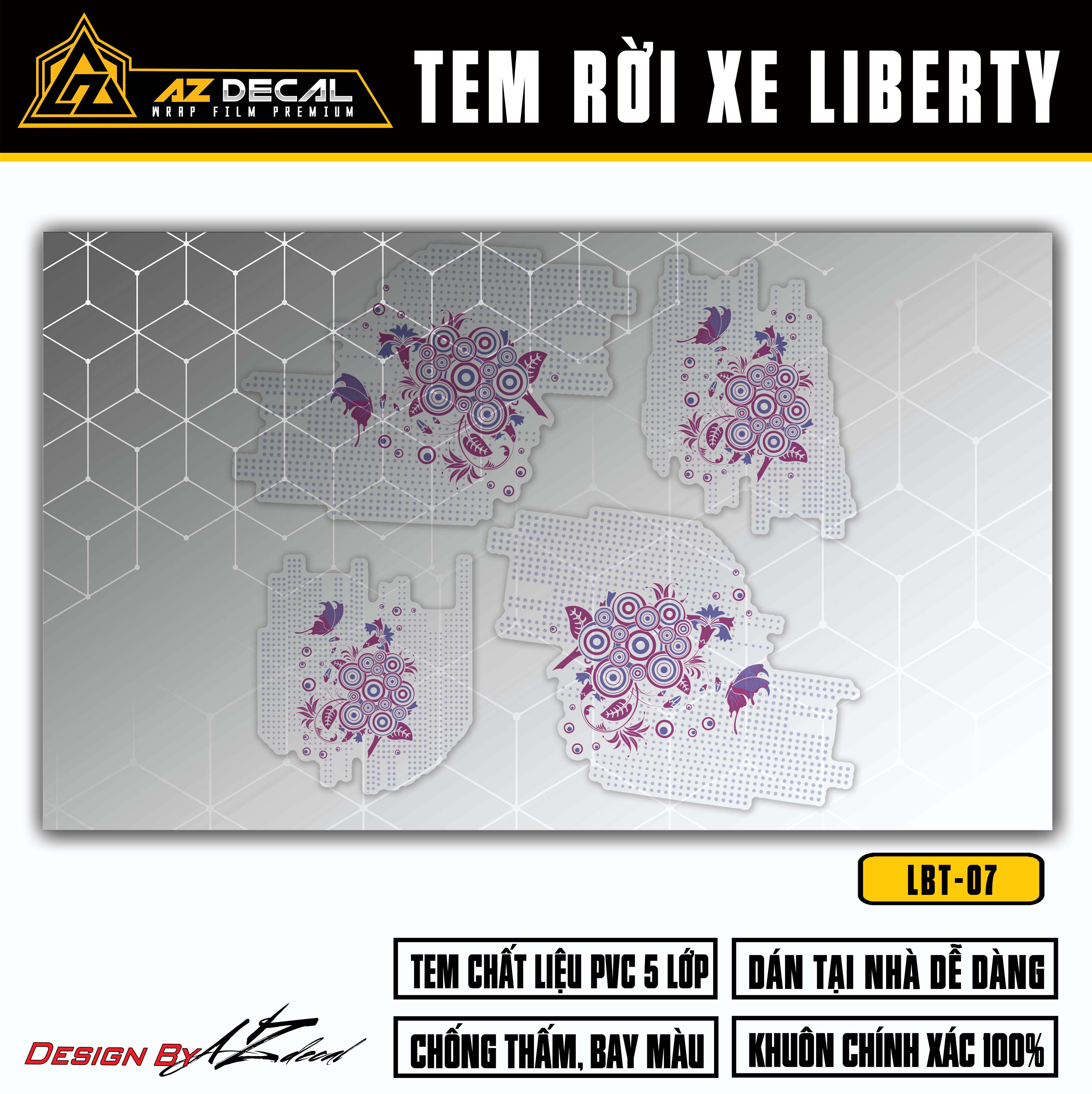 Chi tiết mẫu tem xe Liberty thiết kế đẹp màu tím (nền trong)