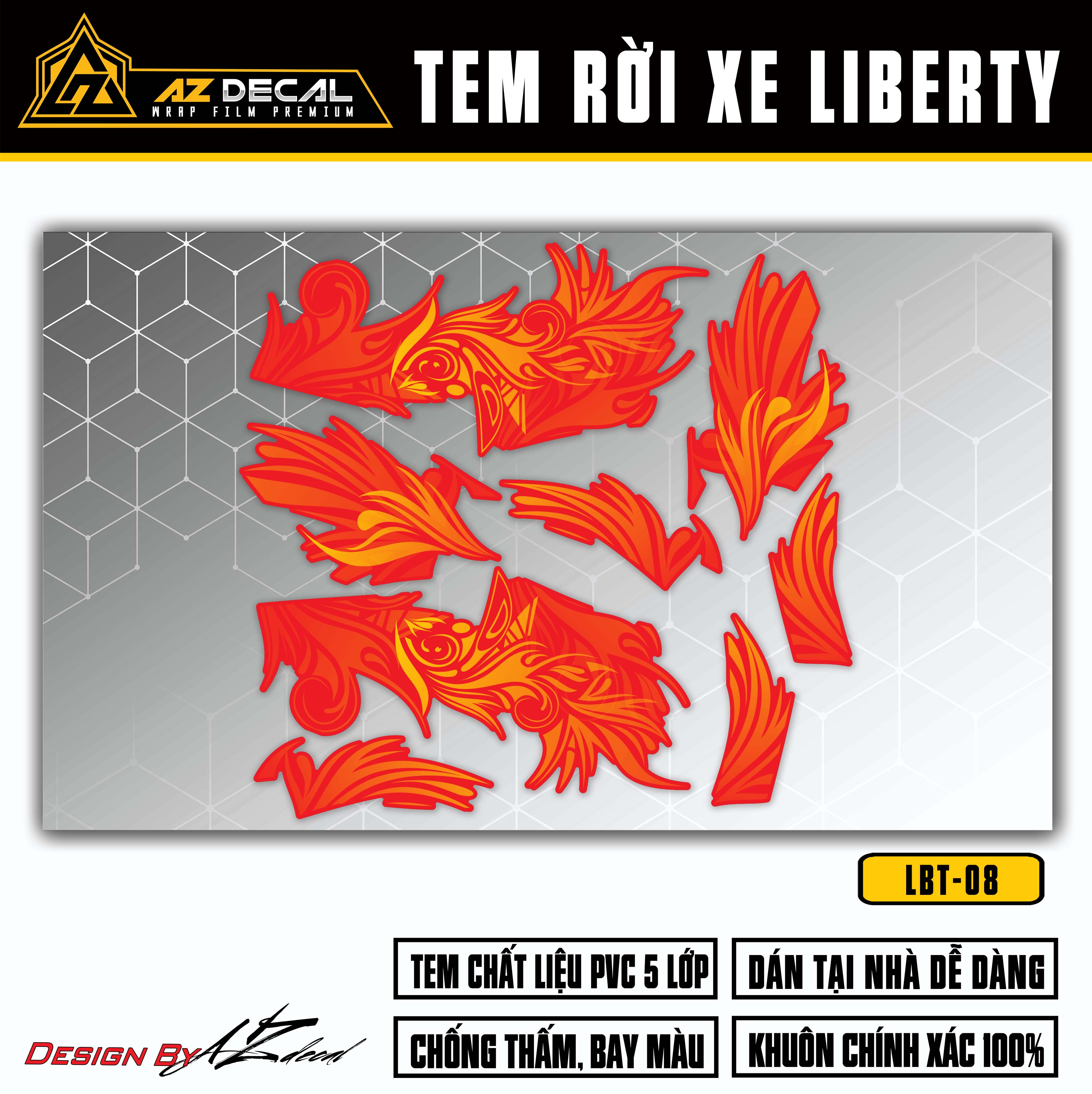 Dán tem xe Liberty màu vàng (nền đỏ) thiết kế tinh tế