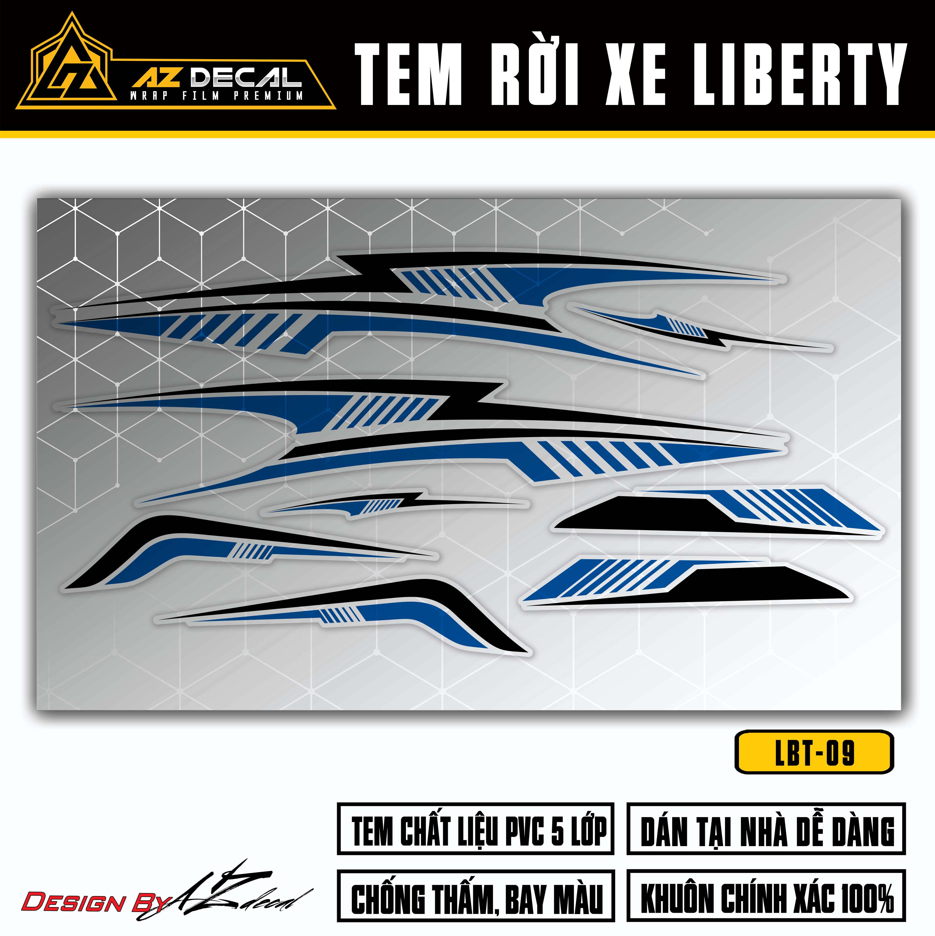 Chi tiết mẫu tem xe Liberty 125 2017 - 2022 xanh đen (nền trong)