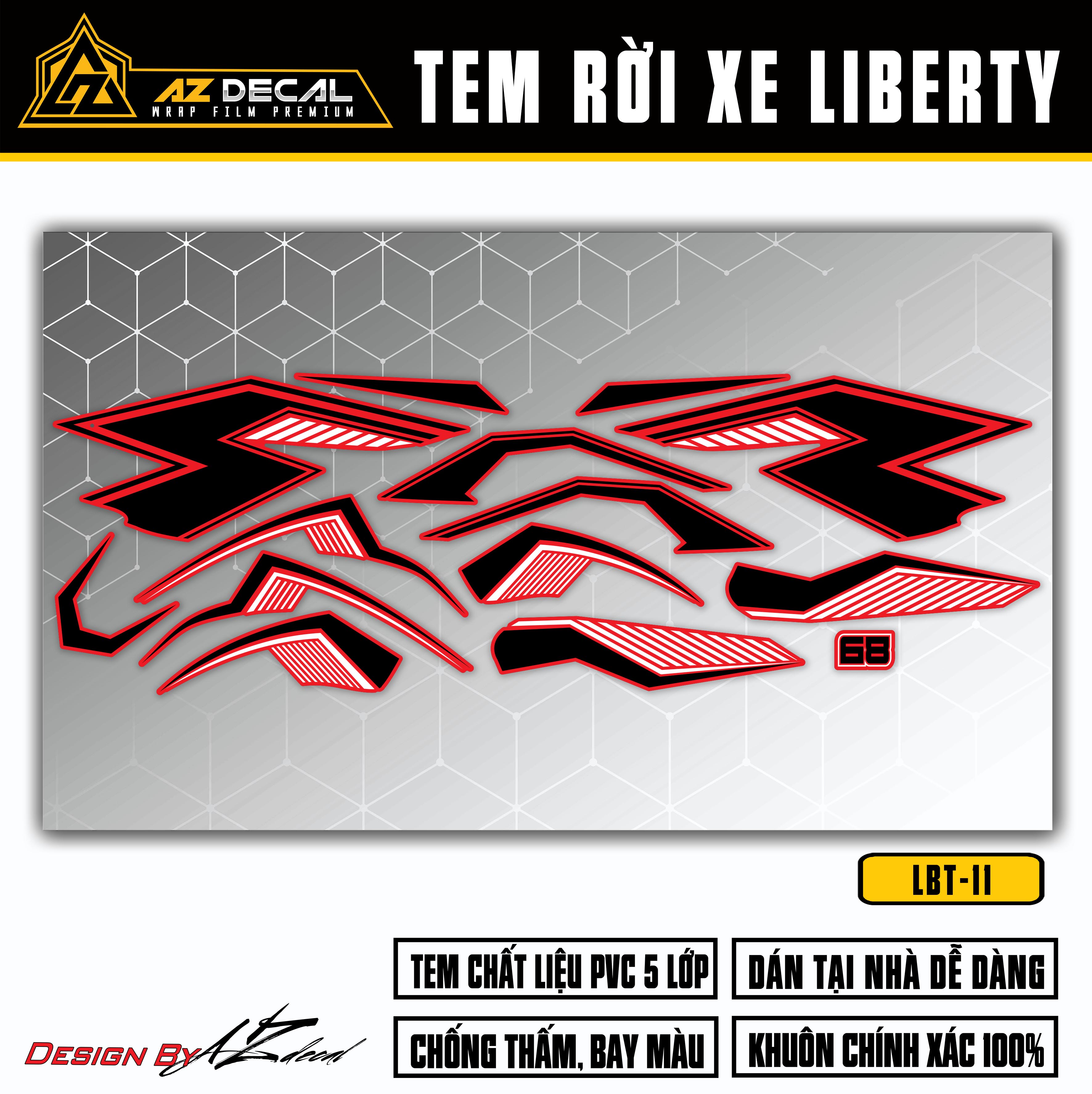 Tem dán xe Liberty 125 đen trắng (nền đỏ)