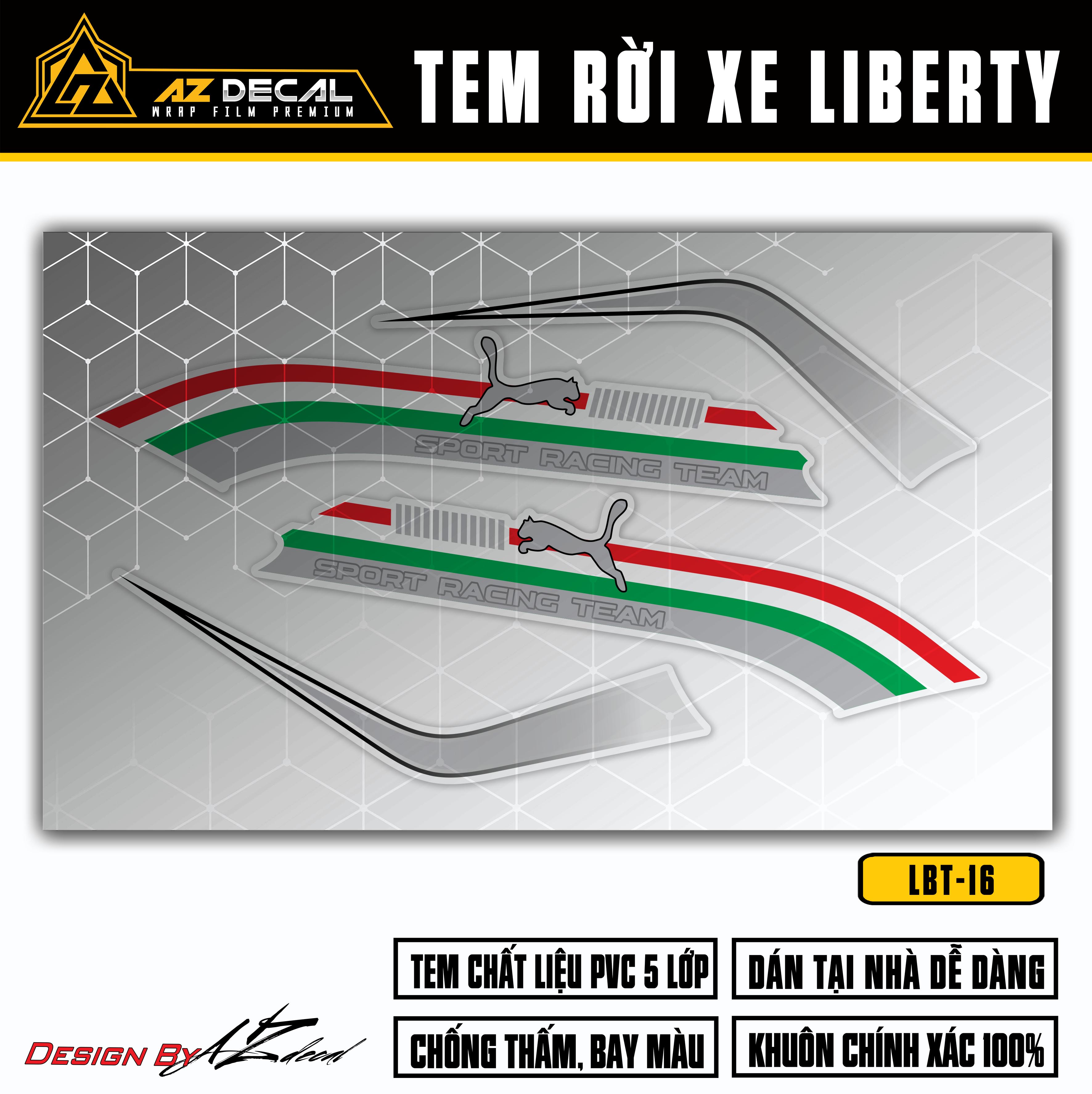 Chi tiết mẫu tem rời dán xe Liberty Sport Racing Team cờ Italy