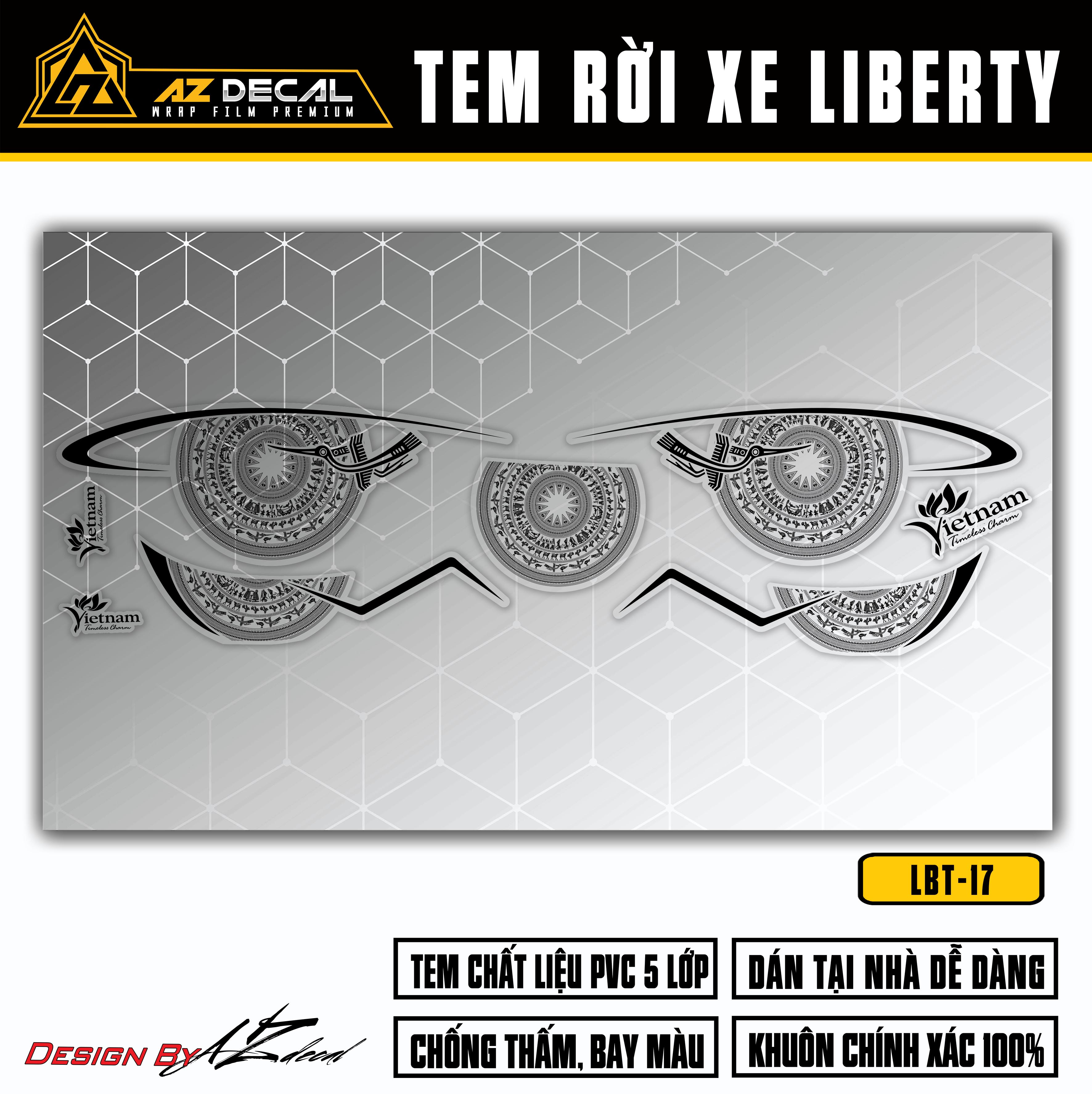 Tem dán xe Liberty đẹp mẫu trống đồng nền trong