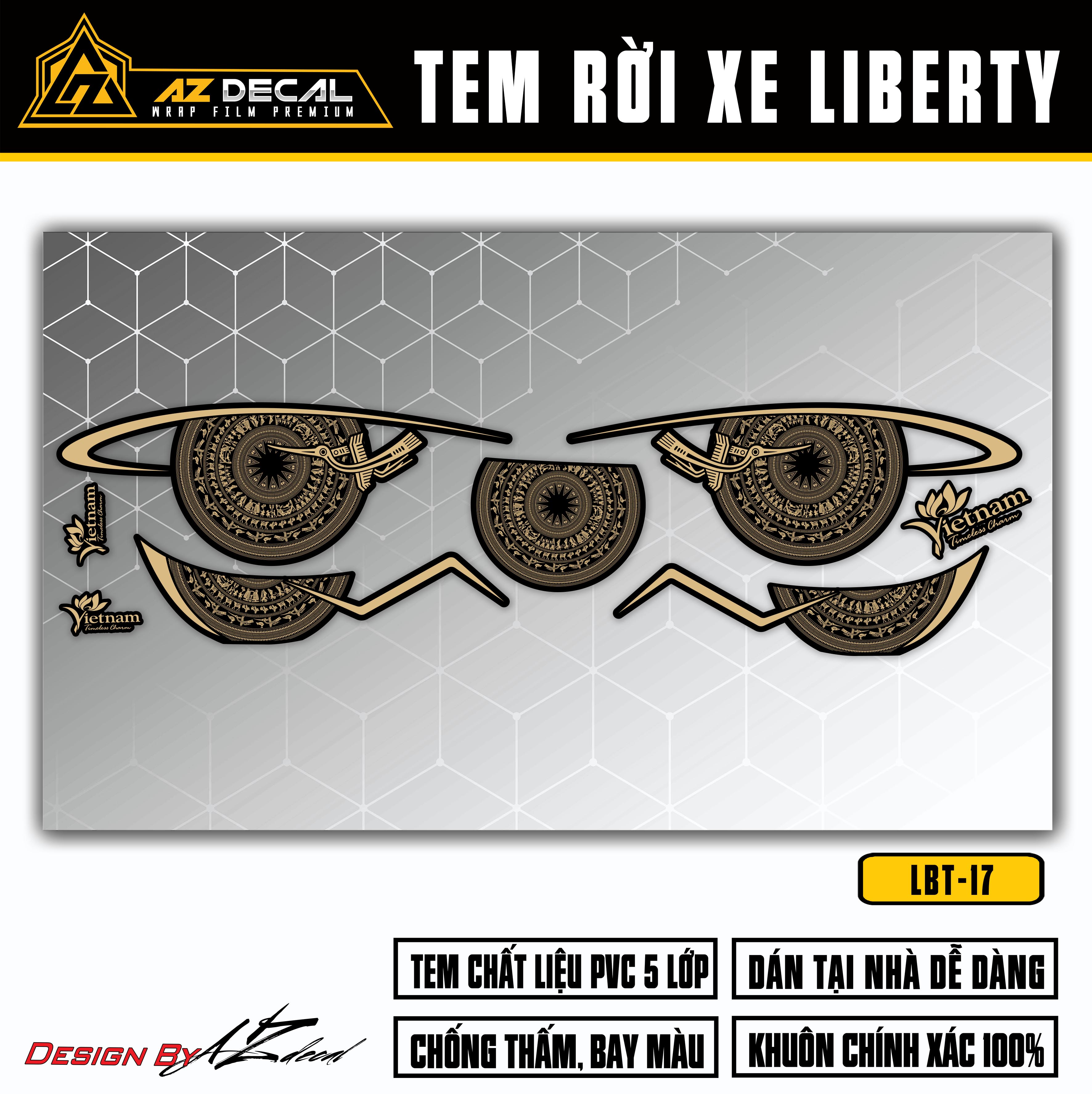 Decal dán xe Liberty phong cách trống đồng